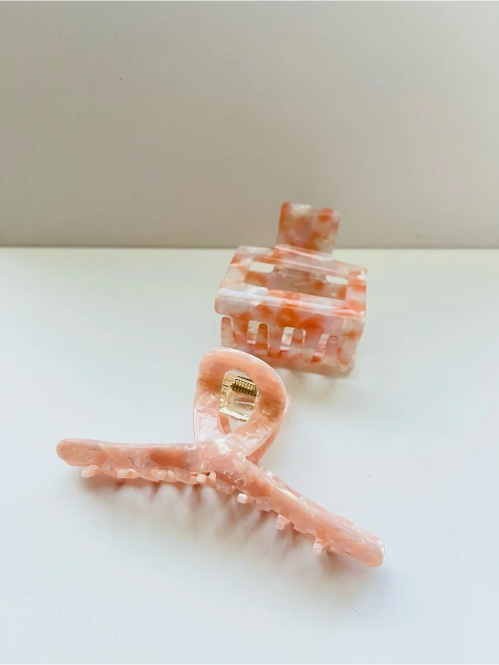 Marble Pink Resin Hair Claw Clips - Set of 2